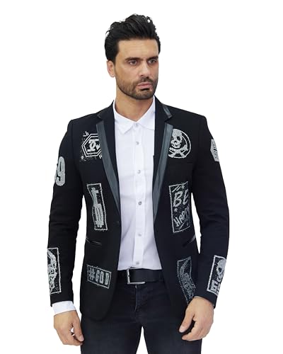DENIM DISTRIQT Rockiges Herren Sakkos mit extravagenten Strass Motiven Schwarz 56 DENIM DISTRIQT Rockiges Herren Sakkos mit extravagenten Strass Motiven Schwarz 56 von DENIM DISTRIQT