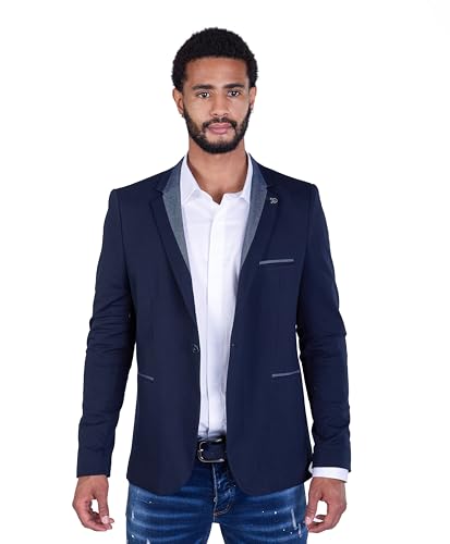 DENIM DISTRIQT Sportliches Jersey Sakko mit Jeanskragen Navy Gr. 48 entspricht Gr. S von DENIM DISTRIQT