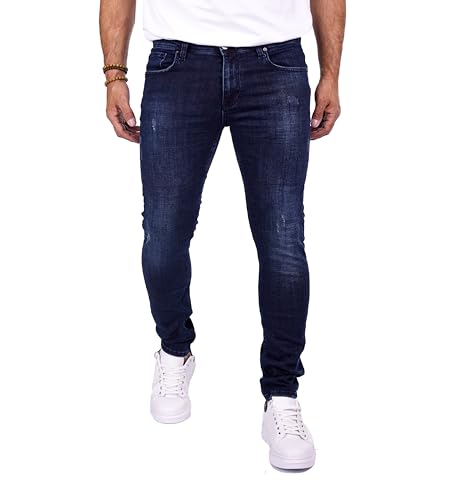 Herren Basic Slim Fit Jeans mit Stretch Blau 1076 W38/L32 von DENIM DISTRIQT