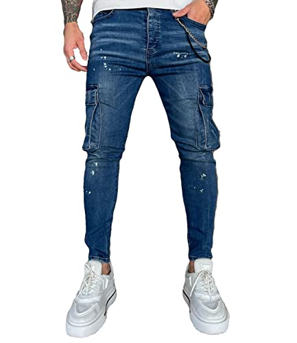 DENIM HOUSE 4035 Jeans Herren Cargo Streetwear Baggy Biker Stretch (as3, Waist_Inseam, Numeric_32, Numeric_32) von DENIM HOUSE