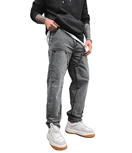 DENIM HOUSE 4078 Carpenter Workwear Workout Jeans Baggy Herren Wide Sport Baumwolle (as3, Waist_Inseam, Numeric_32, Numeric_32, Schwarzgrau) von DENIM HOUSE