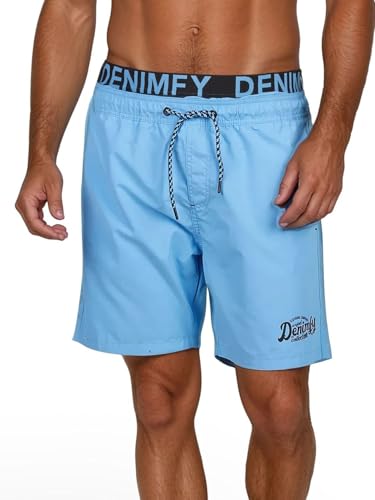 DENIMFY Badehose Herren Lang Badeshorts Doppelter Bund DFNeo Kurze Hosen Schwimmhose Shorts Print, Größe:L, Farben:Maya Blue von DENIMFY
