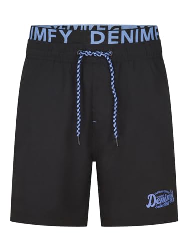 DENIMFY Badehose Herren Regular Fit DFNeo Badeshorts Sporthose Schwimmhose Shorts Kurze Hosen Print Elastischer Bund, Größe:M, Farben:Black-Maya Blue von DENIMFY