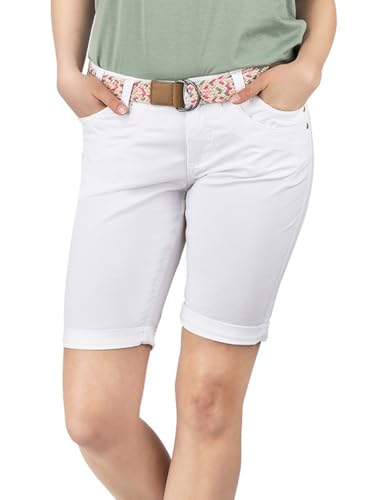 DENIMFY Bermuda Shorts Damen mit Gürtel Regular Fit DFPia Kurze Hose Chino Short Sommer Stretch Einfarbig, Größe:L, Farben:White von DENIMFY