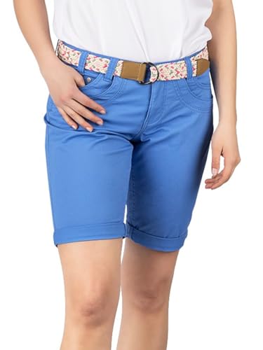 DENIMFY Bermuda Shorts Damen mit Gürtel Regular Fit DFPia Kurze Hose Chino Short Sommer Stretch Einfarbig, Größe:M, Farben:Port Blue von DENIMFY