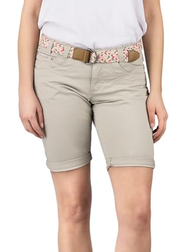 DENIMFY Bermuda Shorts Damen mit Gürtel Regular Fit DFPia Kurze Hose Chino Short Sommer Stretch Einfarbig, Größe:XL, Farben:Light Sand von DENIMFY