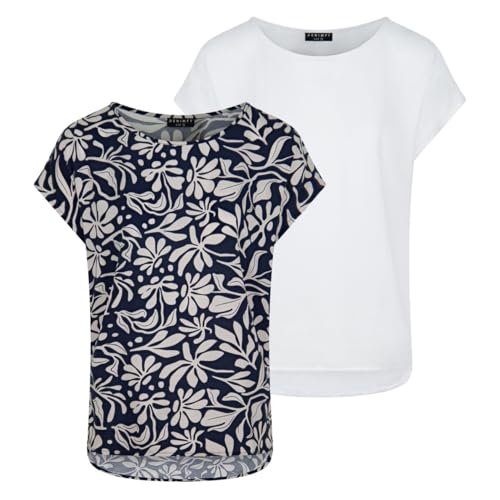 DENIMFY Bluse Damen Sommer Blusenshirt DFJule Regular Fit 2er Pack Set Rundhals Top Kurzarm Oberteil 100% Viskose, Größe:M, Farben:Farbmix 5 von DENIMFY