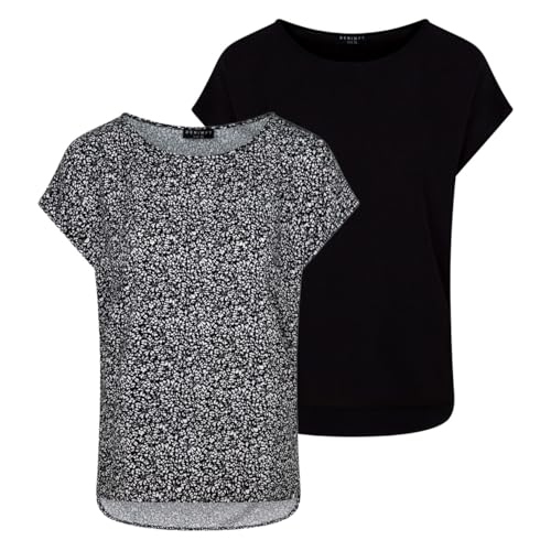 DENIMFY Bluse Damen Sommer Blusenshirt DFJule Regular Fit 2er Pack Set Rundhals Top Kurzarm Oberteil 100% Viskose, Größe:XXL, Farben:Farbmix 1 von DENIMFY