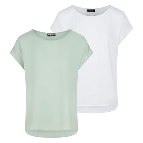 DENIMFY Bluse Damen Sommer Blusenshirt DFJule Regular Fit 2er Pack Set Rundhals Top Kurzarm Oberteil 100% Viskose, Größe:XXL, Farben:Farbmix 3 von DENIMFY