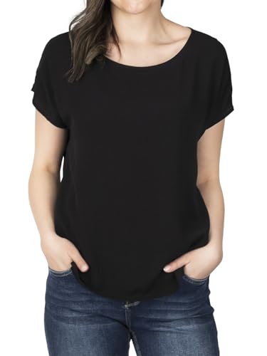 DENIMFY Bluse Damen Sommer Blusenshirt DFJule Regular Fit Rundhals Top Kurzarm Oberteil, Größe:L, Farben:Black von DENIMFY