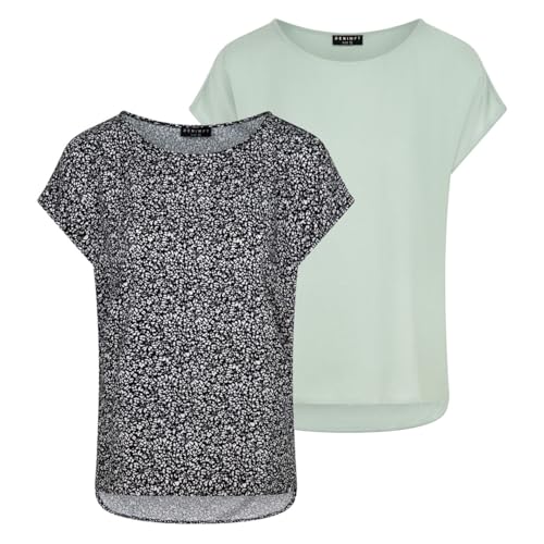 DENIMFY Bluse Damen Sommer Blusenshirt DFJule Regular Fit 2er Pack Set Rundhals Top Kurzarm Oberteil 100% Viskose, Größe:L, Farben:Farbmix 2 DENIMFY Bluse Damen Sommer Blusenshirt DFJule Regular Fit 2er Pack Set Rundhals Top Kurzarm Oberteil 100% Viskose, Größe:L, Farben:Farbmix 2 von DENIMFY