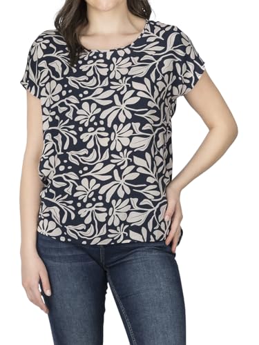 DENIMFY Bluse Damen Sommer Blusenshirt DFJule Regular Fit Rundhals Top Kurzarm Oberteil, Größe:XXL, Farben:Flowers Old Navy-Light Sand von DENIMFY