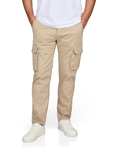 DENIMFY Cargohose Herren lang mit Gürtel DFLuke Regular Fit Cargo Hose Taschen Stretch, Größe:32, Farben:Beige von DENIMFY