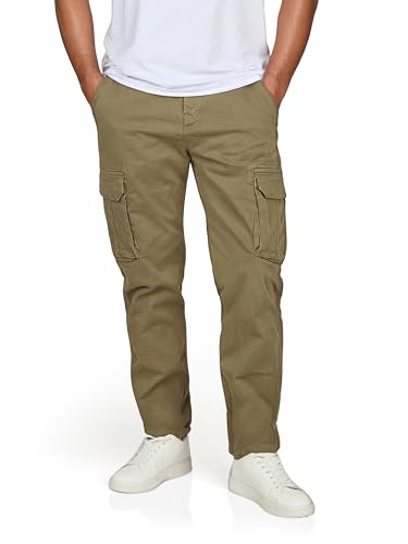 DENIMFY Cargohose Herren lang mit Gürtel DFLuke Regular Fit Cargo Hose Taschen Stretch, Größe:33, Farben:Ivy Olive von DENIMFY