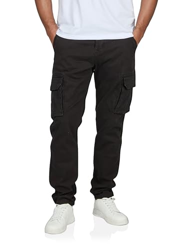 DENIMFY Cargohose Herren lang mit Gürtel DFLuke Regular Fit Cargo Hose Taschen Stretch, Größe:34, Farben:Black von DENIMFY