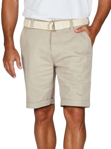 DENIMFY Chino Shorts Herren mit Gürtel Regular Fit DFLio Kurze Hosen Bermuda Shorts Knopfleiste Stretch, Größe:31, Farben:String Beige von DENIMFY