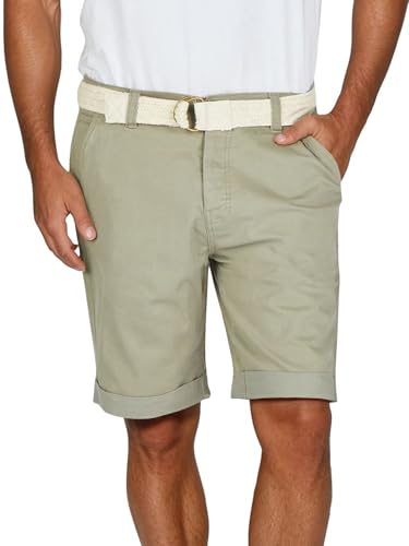 DENIMFY Chino Shorts Herren mit Gürtel Regular Fit DFLio Kurze Hosen Bermuda Shorts Knopfleiste Stretch, Größe:34, Farben:Washed Olive von DENIMFY