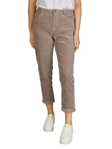 DENIMFY Cordhose Damen Mom Fit High Waist Gerades Bein Stretch DFLisa Cord Hose Pants Reißverschluss Taschen Einfarbig Blau L, Größe:L, Farben:Slate Grey von DENIMFY