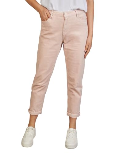 DENIMFY Cordhose Damen Mom Fit High Waist Gerades Bein Stretch DFLisa Cord Hose Pants Reißverschluss Taschen Einfarbig Blau S, Größe:S, Farben:Pearl Rose von DENIMFY