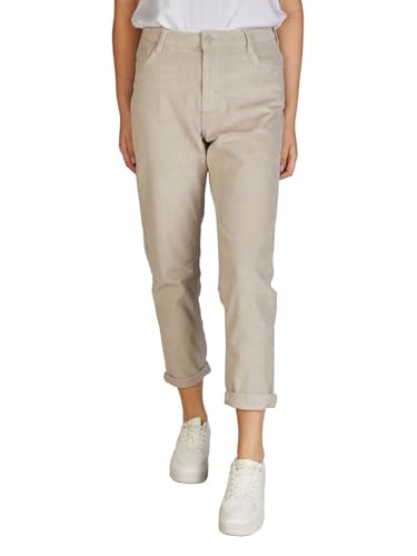 DENIMFY Cordhose Damen Mom Fit High Waist Gerades Bein Stretch DFLisa Cord Hose Pants Reißverschluss Taschen Einfarbig Beige M, Größe:M, Farben:Light Sand (60200) von DENIMFY
