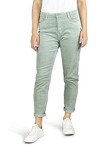 DENIMFY Damen Cord Hose DFLisa Mom Fit High Waist Cordhose Freizeithose Pants Basic Reißverschluss Stretch Baumwolle Einfarbig Grün L, Größe:L, Farben:Jadeite Green (52202) von DENIMFY