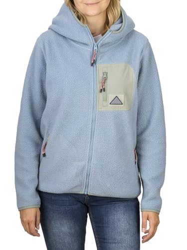 DENIMFY Damen Fleece Jacke DFLea Fleecejacke Kapuzenjacke Hoodie Taschen Reißverschluss Sweatjacke Übergangsjacke Kapuze Teddyfleece Outdoorjacke, Größe:L, Farben:Morning Fog Blue (59317) von DENIMFY