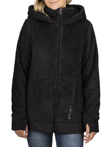 DENIMFY Damen Fleece Jacke DFMila Hoodie Winterjacke Reißverschluss Sweatjacke Übergangsjacke Kapuzenjacke Kapuze Teddyfleece Fleecejacke Stehkragen, Größe:L, Farben:Black von DENIMFY