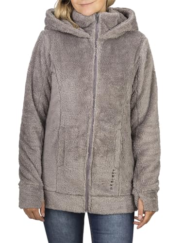 DENIMFY Fleecejacke Damen mit Kapuze DFMila Teddyfleece Kapuzenjacke Winterjacke Übergangsjacke, Größe:M, Farben:Asphalt Grey von DENIMFY