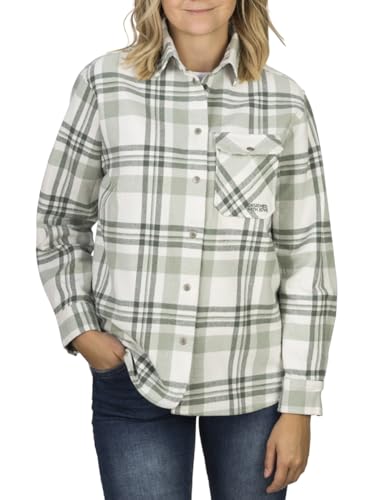 DENIMFY Damen Hemd DFIsabella Regular Fit Bluse Shirt Plaid Druckknopf Flanellhemd Baumwolle Hemdjacke Hemdbluse Overshirt Kariert Karohemd Freizeithemd, Größe:L, Farben:Forest Green von DENIMFY