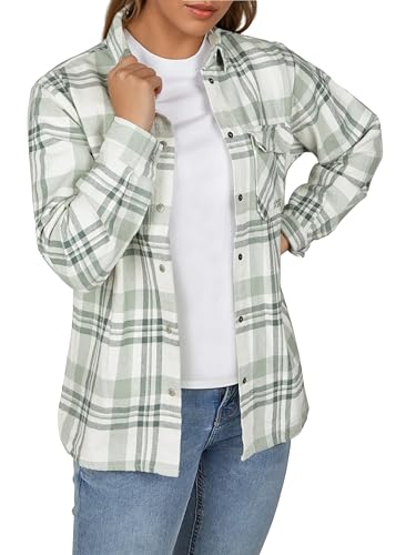 DENIMFY Flanellhemd Damen kariert Baumwolle warm Dickes Material Hemdjacke Overshirt DFIsabella Regular Fit Druckknöpfe Brusttasche Langarm, Größe:M, Farben:Forest Green von DENIMFY