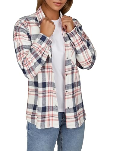 DENIMFY Flanellhemd Damen kariert Baumwolle warm Dickes Material Hemdjacke Overshirt DFIsabella Regular Fit Druckknöpfe Brusttasche Langarm, Größe:M, Farben:Dark Blush Rose von DENIMFY