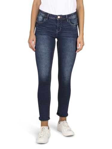 DENIMFY Damen Jeans DFElla Slim Fit Mid Waist Hose Reißverschluss Pants Baumwolle Basic Jeanshose Stretch Denim Blau L, Größe:L, Farben:Dark Blue Denim (D271) von DENIMFY