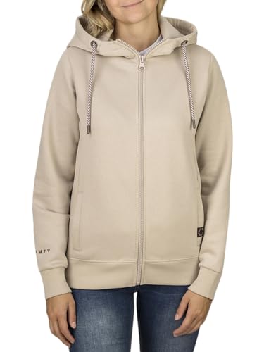 DENIMFY Kapuzenjacke Damen DFClara Regular Fit Jacke Sweatjacke Trainingsjacke Freizeitjacke Kapuzenpullover Hoodie Sweatshirt Taschen Reißverschluss Basic Kapuze, Größe:L, Farben:Birch Beige von DENIMFY