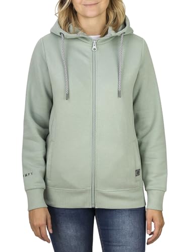 DENIMFY Kapuzenjacke Damen DFClara Regular Fit Jacke Sweatjacke Trainingsjacke Freizeitjacke Kapuzenpullover Hoodie Sweatshirt Taschen Reißverschluss Basic Kapuze, Größe:S, Farben:Jadeite Green von DENIMFY