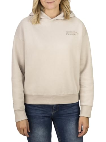 DENIMFY Kapuzenpullover Damen DFEmily Oversize Hoodie Pullover Streetwear Pulli Oberteil Kurz Kapuze Print Sweatshirt Beige S, Größe:S, Farben:Birch Beige (20200) von DENIMFY