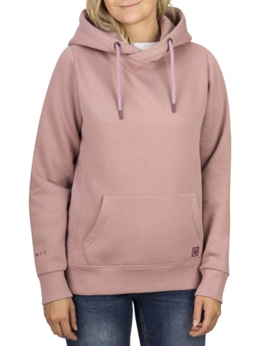 DENIMFY Kapuzenpullover Damen DFEmma Regular Fit Hoodie Pullover Pulli Sweatshirt Streetwear Kapuze Cross-Over Kragen Taschen Basic Freizeit Sport Rose L, Größe:L, Farben:Antique Rose (13300) von DENIMFY