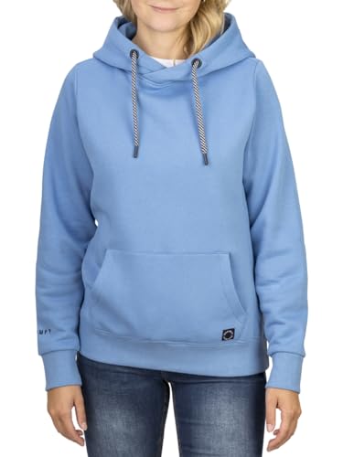 DENIMFY Kapuzenpullover Damen DFEmma Regular Fit Hoodie Pullover Pulli Sweatshirt Streetwear Kapuze Cross-Over Kragen Taschen Basic Freizeit Sport Blau L, Größe:L, Farben:Daily Blue (19300) von DENIMFY