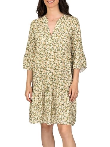 DENIMFY A Linien Kleid Damen DFFrida 3/4 Ärmel Kleider Strandkleid Boho Sommer Sommerkleid Midikleid Freizeitkleid Knielang Muster Gestreift Einfarbig, Größe:L/XL, Farben:Mille Fleurs Green von DENIMFY