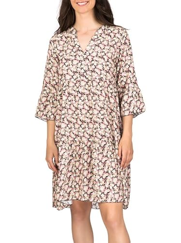 DENIMFY Sommerkleid Damen Knielang A Linie DFFrida 3/4 Ärmel Strandkleid Boho Tunika Kleid Sommer Midikleid Freizeitkleid 100% Viskose, Größe:L/XL, Farben:Mille Fleurs Black von DENIMFY