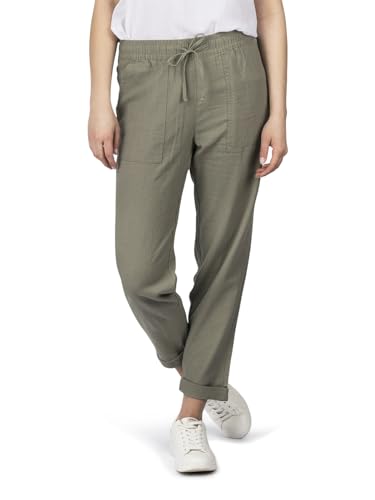 DENIMFY Leinenhose Damen lang Regular Fit DFLinda Sommerhose Freizeithose Einfarbig Grün XXL, Größe:XXL, Farben:Washed Olive von DENIMFY