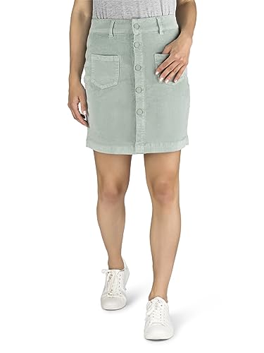 DENIMFY Damen Mini Cord Rock DFAlina Minirock Taschen Sommer Midi Skirt Cord Elegant Sommerrock Midirock Stretch Knielang Kurz A-Linie Kurzrock, Größe:S, Farben:Jadeite Green (52202) von DENIMFY