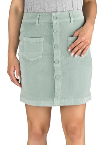DENIMFY Cordrock Damen Midi Herbst Cord Stretch DFAlina A-Linie Midirock Knielang Taschen Knöpfe Rock Skirt, Größe:XL, Farben:Jadeite Green (52202) von DENIMFY