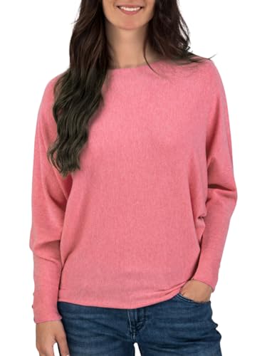 DENIMFY Damen Pullover DFGreta Oversize Fit Pulli Langarmshirt Basic Oberteil Fledermausärmel Sweatshirt Einfarbig Rundhalsausschnitt Rose M/L, Größe:M/L, Farben:Rose (54300) von DENIMFY