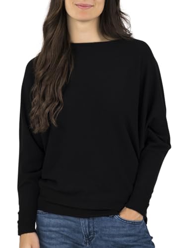 DENIMFY Damen Pullover DFGreta Oversize Fit Pulli Langarmshirt Basic Oberteil Fledermausärmel Sweatshirt Einfarbig Rundhalsausschnitt Schwarz M/L, Größe:M/L, Farben:Black (64000) von DENIMFY