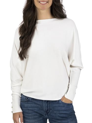 DENIMFY Pullover Damen lang Oversize Fit DFGreta Langarmshirt Rundhals Oberteil Sweatshirt Fledermausärmel Einfarbig Weiß M/L, Größe:M/L, Farben:Offwhite (62001) von DENIMFY
