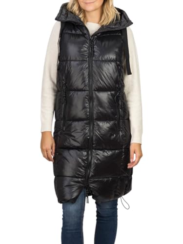 DENIMFY Steppweste Damen lang mit Kapuze Regular Fit DFCaro Weste Knielang Outdoor Reißverschluss Taschen Herbst Winter Schwarz XL, Größe:XL, Farbe:Black von DENIMFY