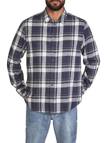 DENIMFY Flanellhemd Herren Langarm Kariert Regular Fit DFDean Hemd Holzfällerhemd Karohemd 100% Baumwolle, Größe:M, Farben:Inkwell Blue-Taupe-Offwhite von DENIMFY