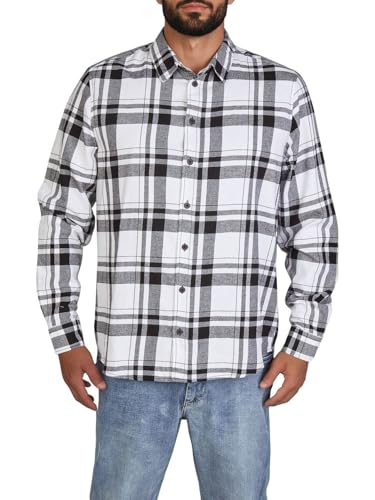 DENIMFY Flanellhemd Herren Langarm Kariert Regular Fit DFDean Hemd Holzfällerhemd Karohemd 100% Baumwolle, Größe:S, Farben:Black-White von DENIMFY