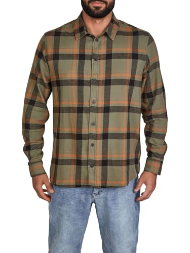 DENIMFY Flanellhemd Herren Langarm Kariert Regular Fit DFDean Hemd Holzfällerhemd Karohemd 100% Baumwolle, Größe:S, Farben:Dusty Olive-Black-Argan Oil Brown von DENIMFY