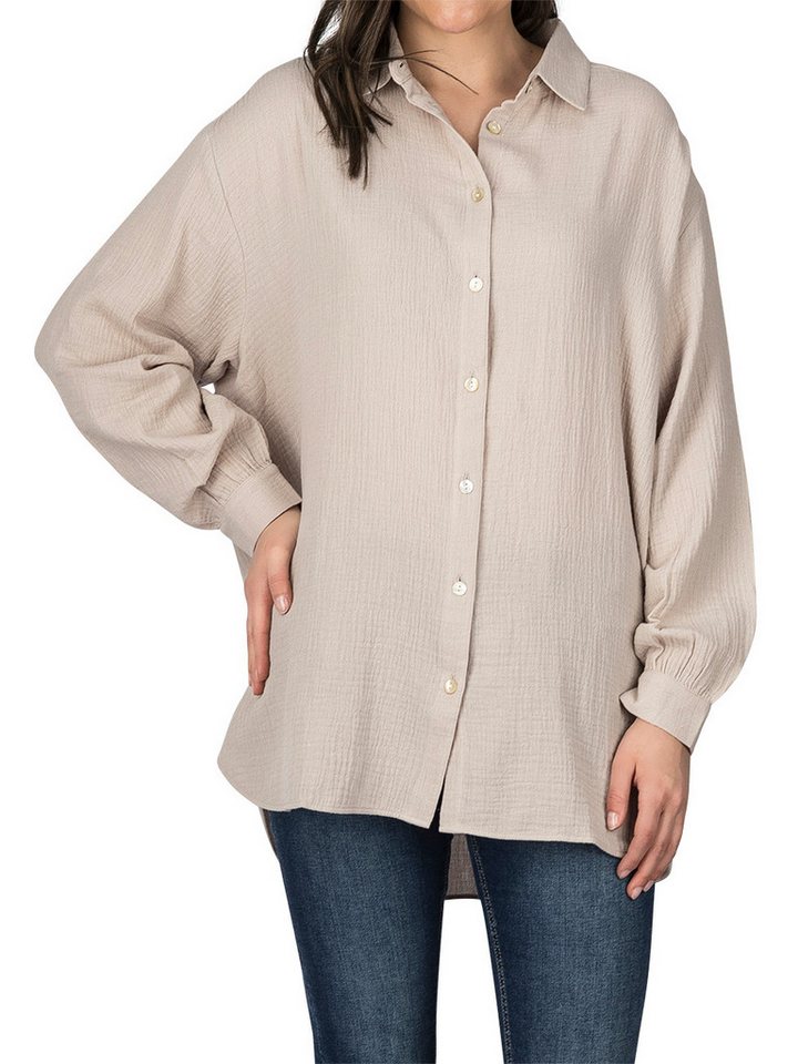 DENIMFY Hemdbluse Damen Bluse DFMathilda Oversize Fit Basic Musselin Hemd aus 100% Baumwolle von DENIMFY